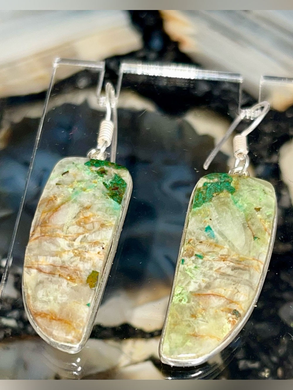 Chrysocolla in Quartz Earrings 2”